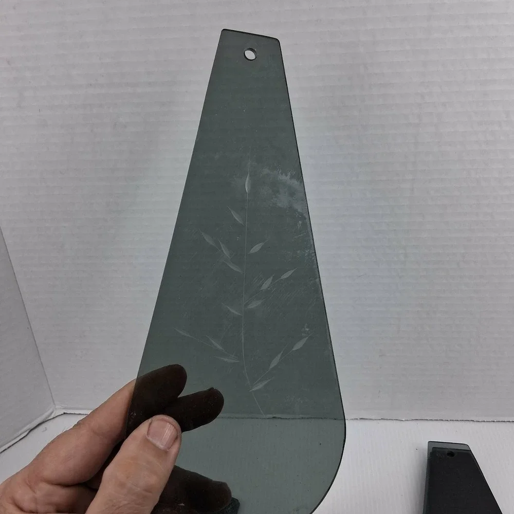 Vintage Smoked Glass Lamp Shade Panels Etched Wheat Teardrop Set of 8 Grey